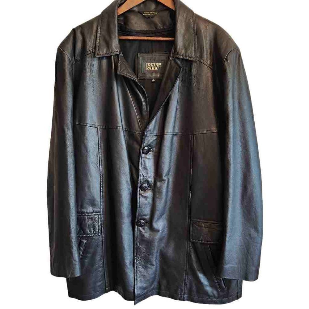 ‎IRVINE Park Leather Men's Lined Button Front Coat Size Large